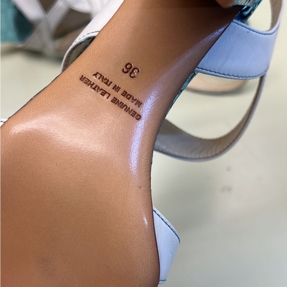 EMMA VIANI MADE IN ITALY METALIC LEATHER White and Blue Women's Heels - Picture 9 of 10